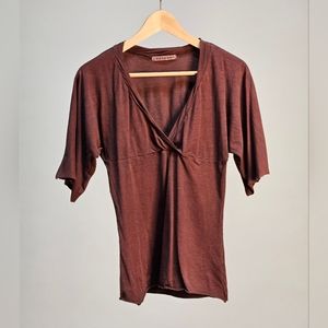 Velvet by Graham & Spencer 3/4 Sleeve Deep V-Neck Tee Petite Dark Burgundy
